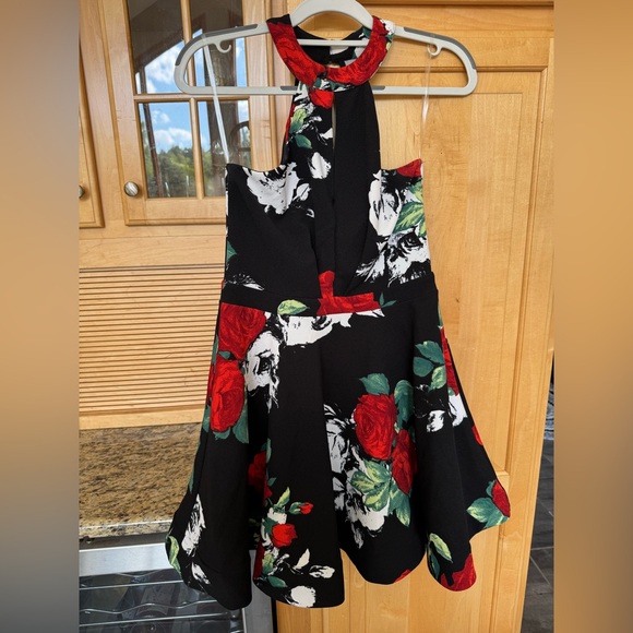 Windsor Black Dress with Red and White Floral Pattern - Picture 1 of 4
